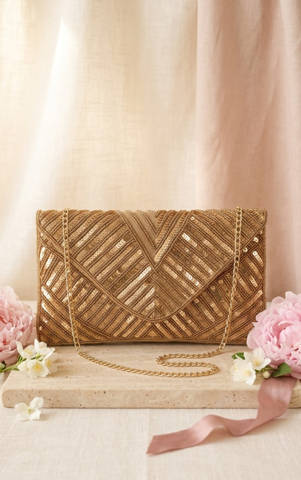 Golden Radiance Beaded Clutch