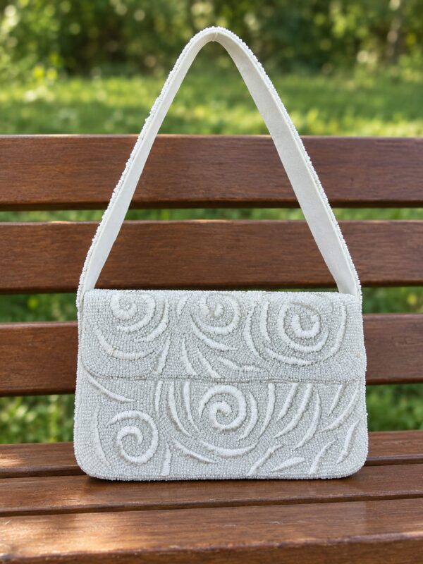 asdadsada Ivory Swirl Double-Sided Beaded Handbag
