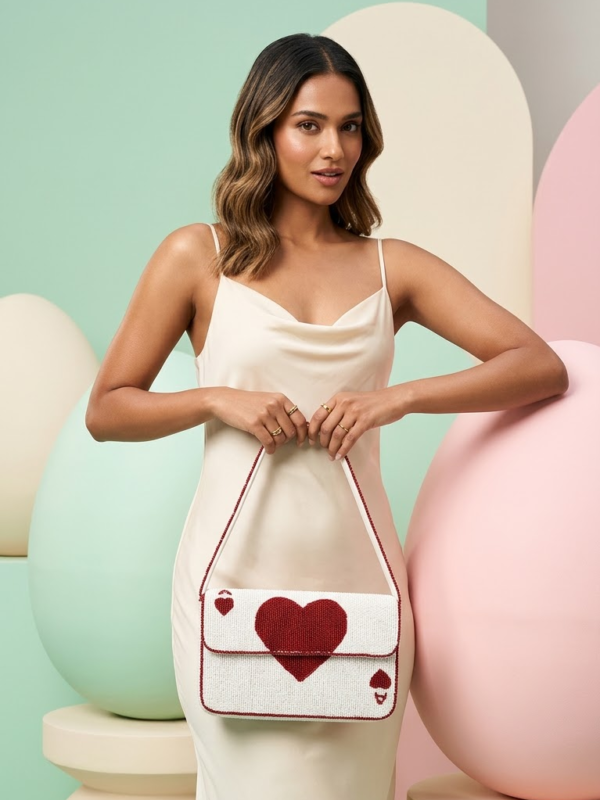 Scarlet Heart Beaded Shoulder Bag