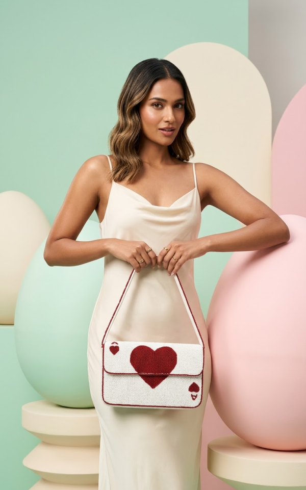 Scarlet Heart Beaded Shoulder Bag
