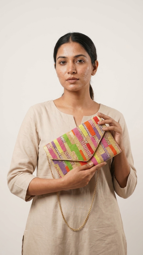 Blush Blossom Floral Beaded Clutch