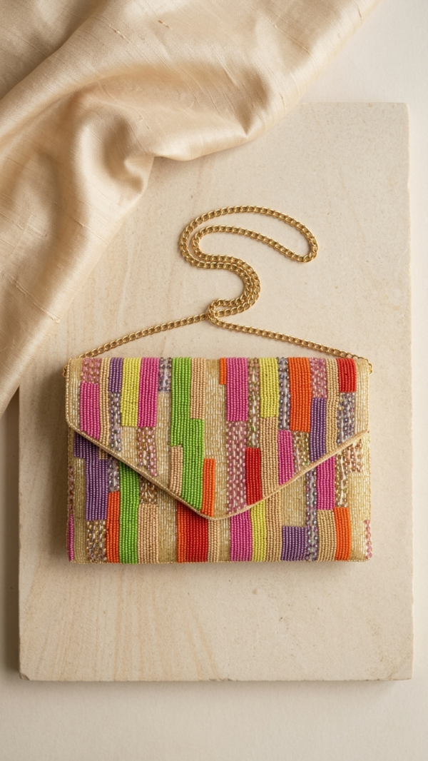 Blush Blossom Floral Beaded Clutch