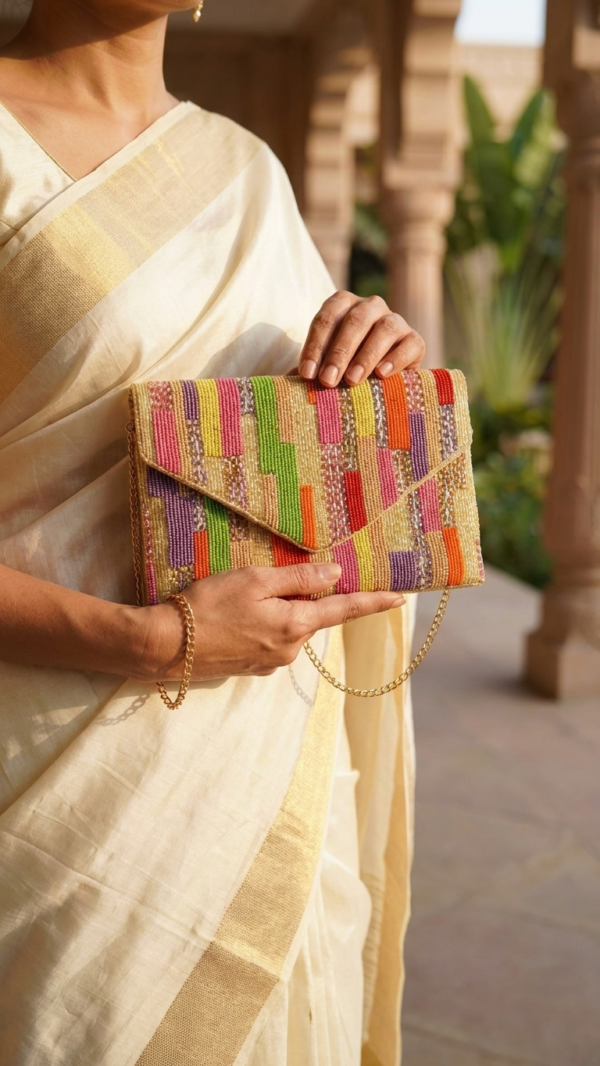 Blush Blossom Floral Beaded Clutch