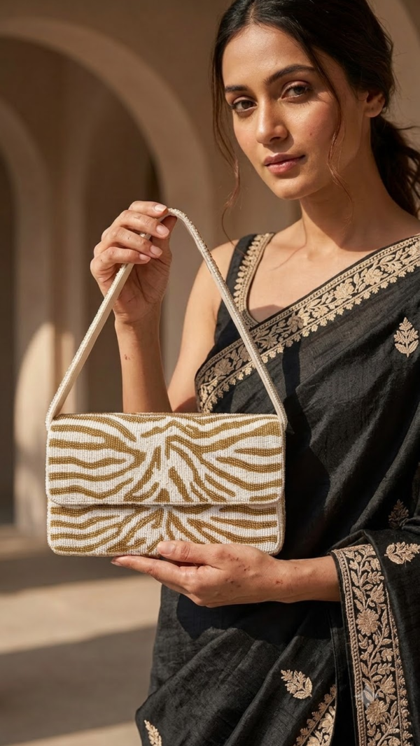 Golden Safari Double-Sided Beaded Shoulder Bag