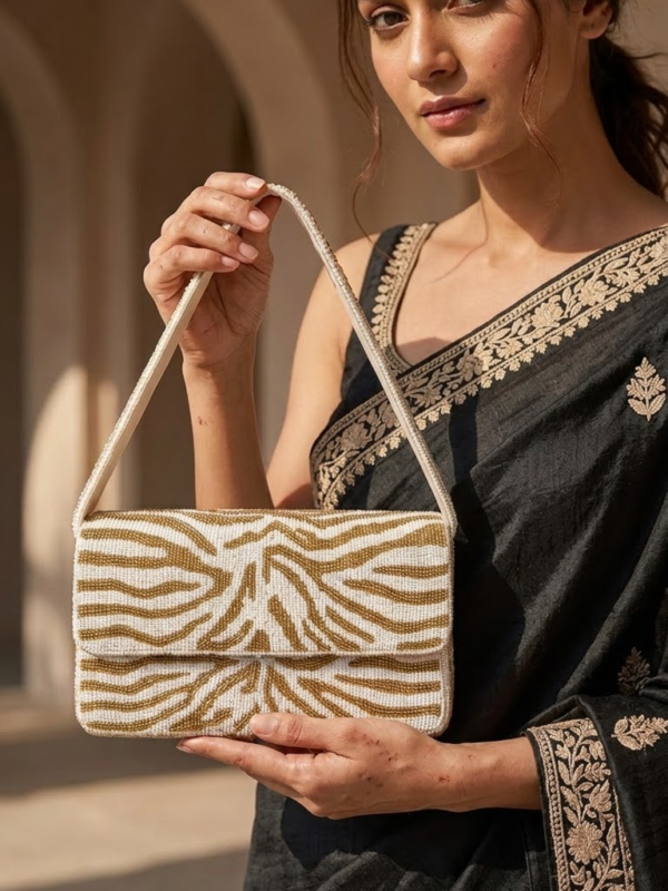Golden Safari Double-Sided Beaded Shoulder Bag